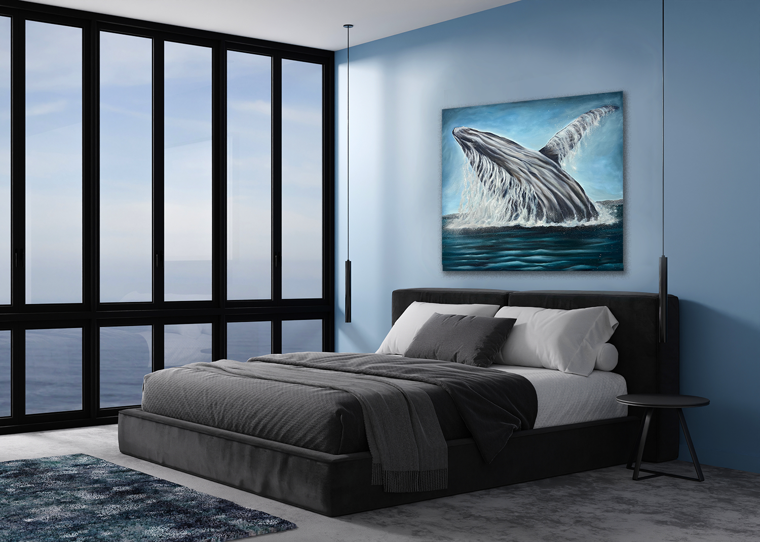 Humpback Whale Vibes, Original 48″ x 48″ Oil on Canvas – Pamela