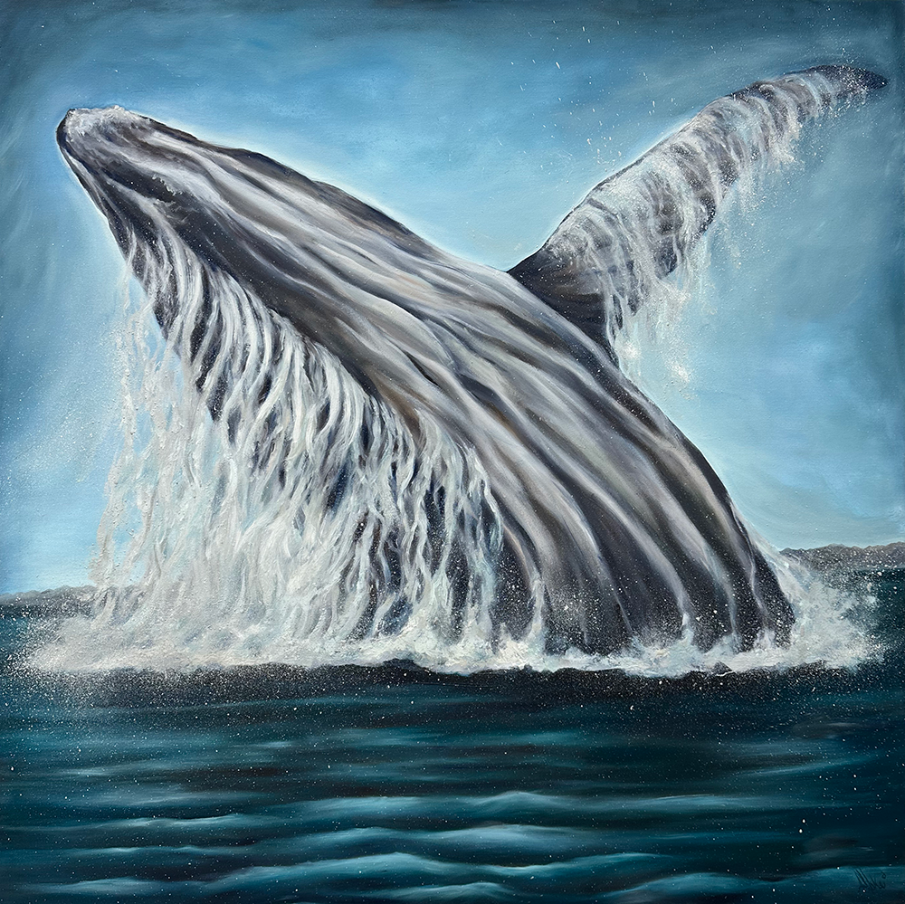 Humpback Whale Vibes, Original 48″ x 48″ Oil on Canvas – Pamela